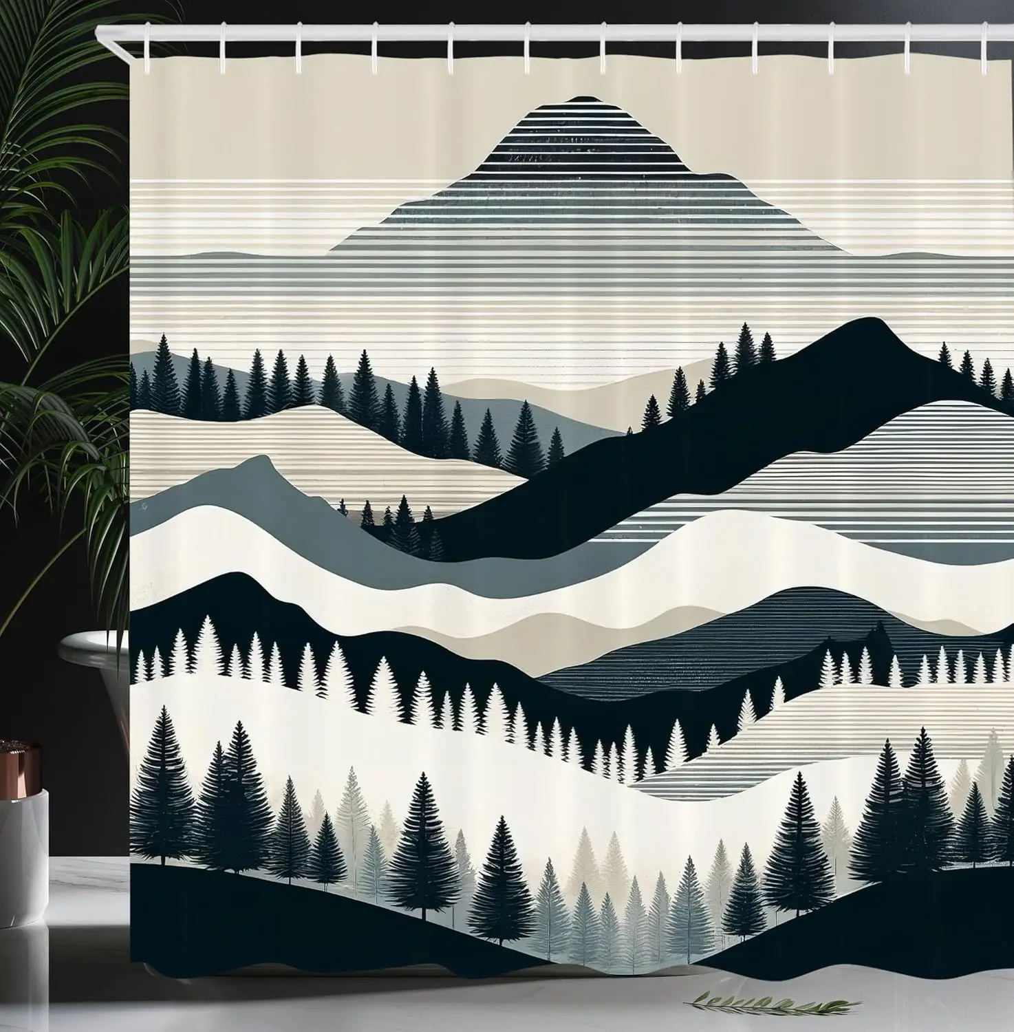 

Абстрактная шторка для душа с изображением горного хребта, геометрическими линиями и лесным дизайном, 180x180 см, для спокойного отдыха в ванной