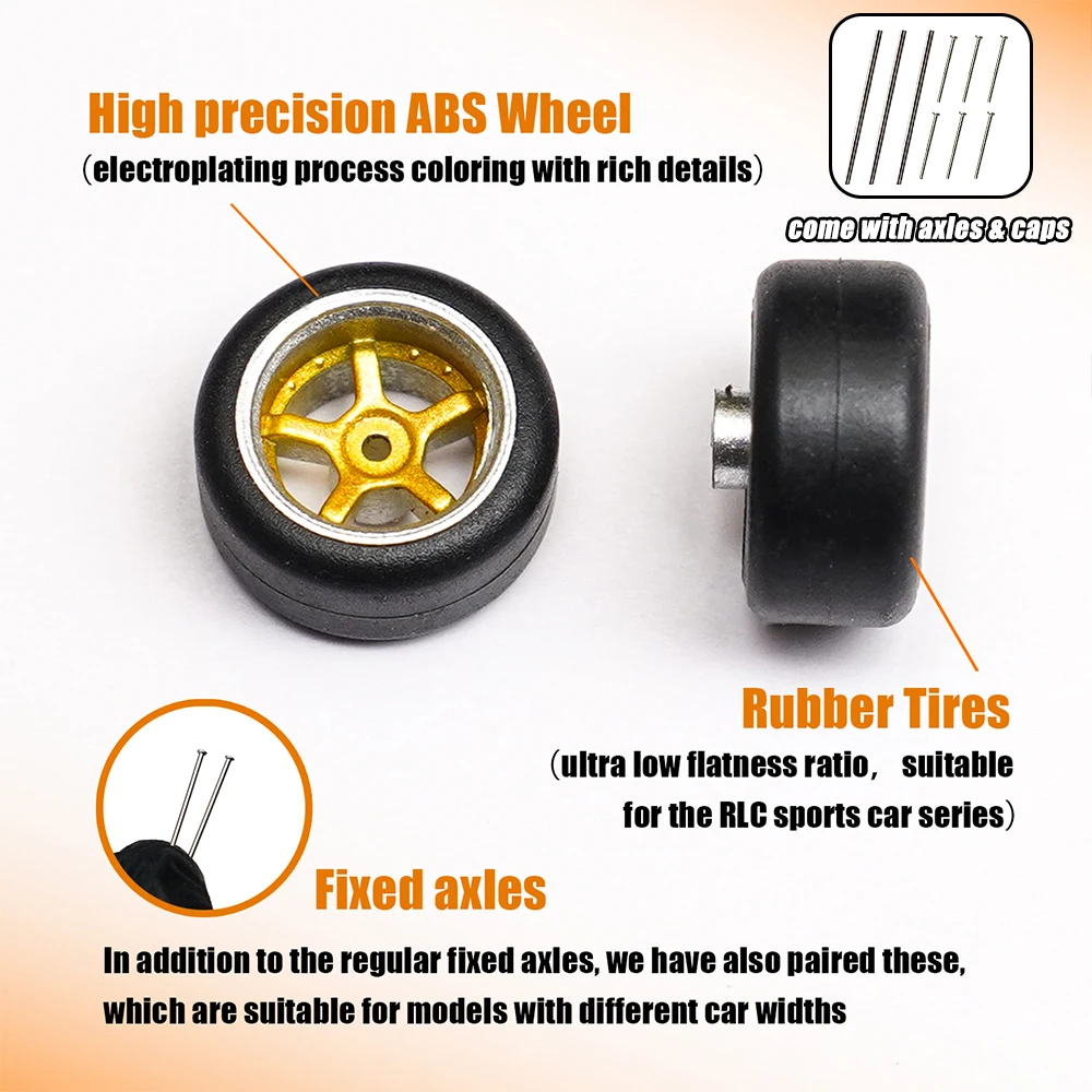 عجلات دائرية سوداء وحمراء موديل 1/64 مع إطارات مطاطية ثابتة تأتي مع مسامير لأجزاء تجديد نموذج Diecast 4 قطعة مجموعة واحدة