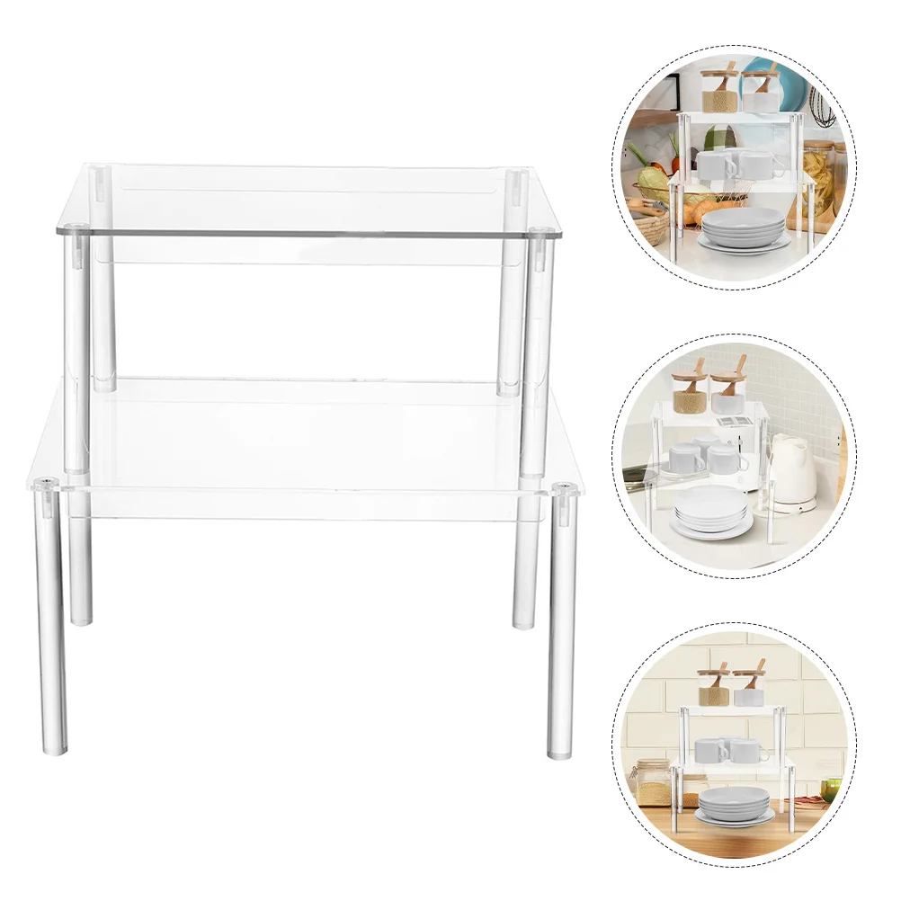

2pcs Clear Acrylic Kitchen Spice Racks Stackable Countertop Cabinet Organizer For Seasoning Jars Transparent Storage