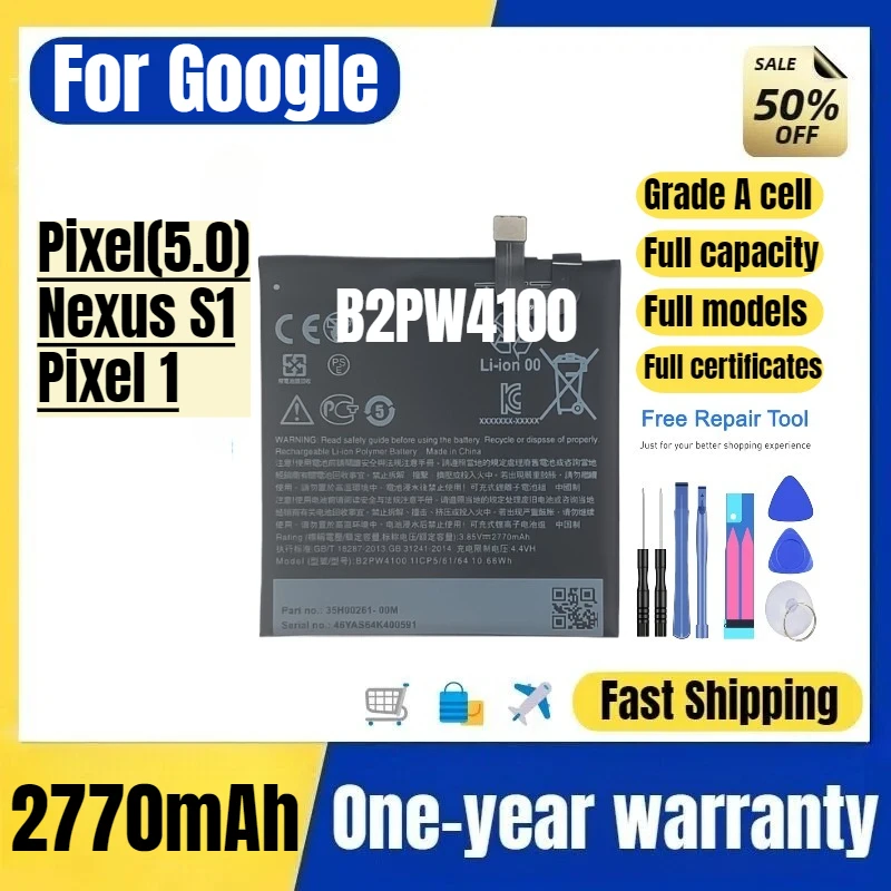 B2PW4100 for Google Pixel(5.0)/Nexus S1/Pixel 1 Mobile Phone Battery High Quality Replacement Bateria Grade A Cell with Tools