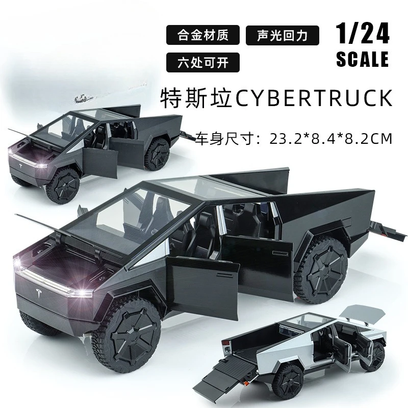 1:24 Cybertruck Alloy Pickup Truck Model Light Sound Pull Back Sci-Fi Vehicle Ornament Boys Gift