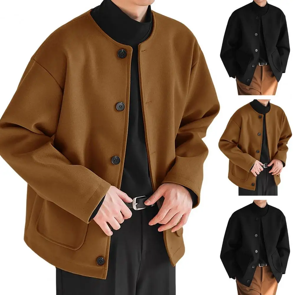 Men Jacket Elegant Woolen Men's Jacket With Closure Pockets For Formal Business Or Casual Wear In Spring Fall Winter Overcoat