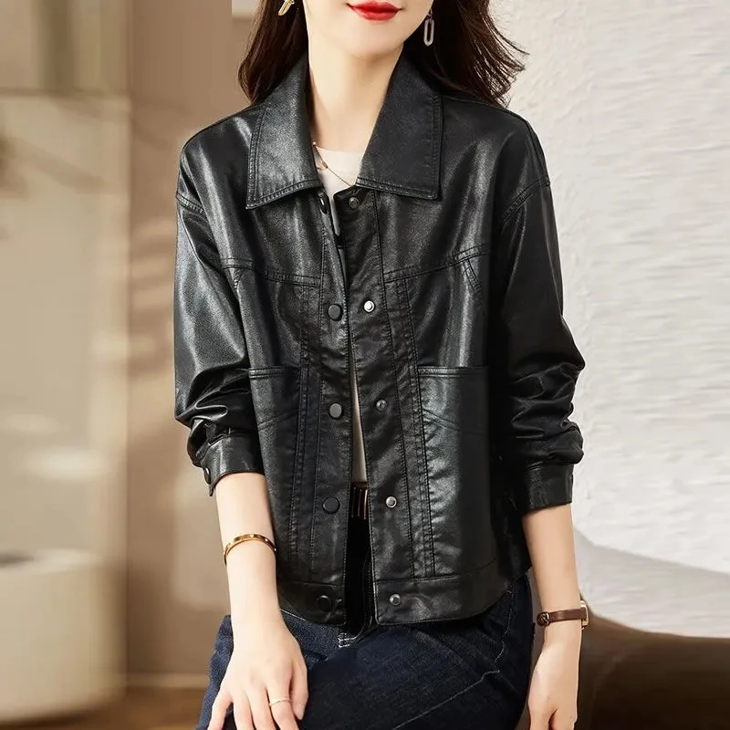 Leather Short Coat Women New  Autumn Women\'s Spring Autumn PU Leather Jacket Black Autumn Coat Mujer PU Leather Jackets 4XL