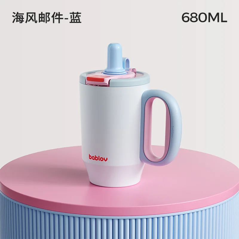 Huabansen bablov little lucky double drink handle cup-straw thermos cup for girls with good looks and large capacity water cup