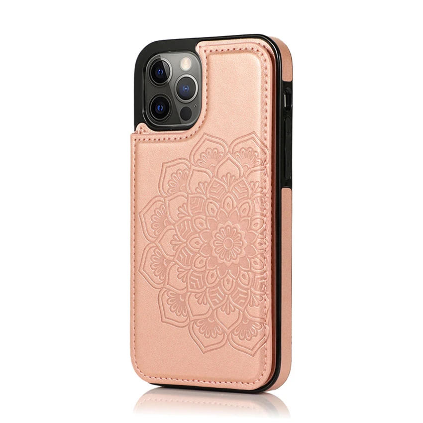

Embossed Mandala Card Pocket Phone Case For Iphone 16 15 14 13 Pro 12 11 Max Plus 16Pro Bracket Phone Case Leather 15Pro 7 Cover