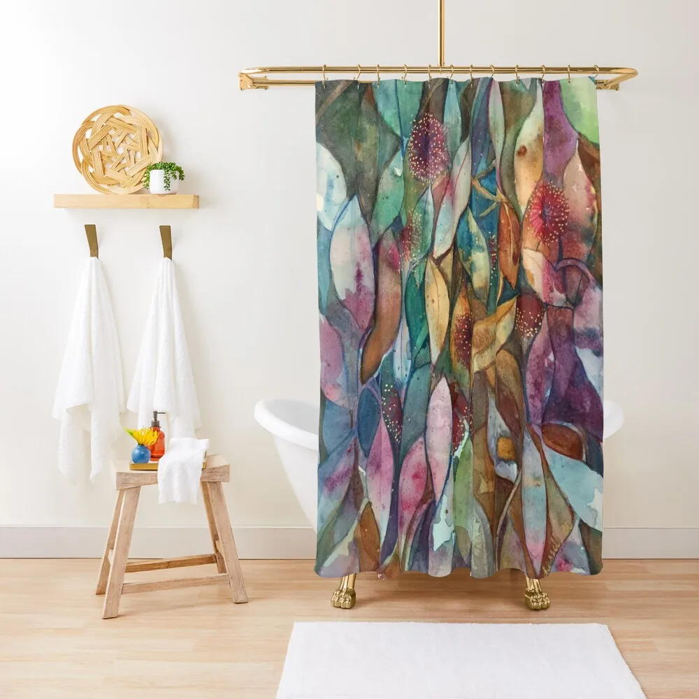 

Watercolor Gum Blossoms in Green and Pink Shower Curtain Bathtub Shower For Bathroom Curtain