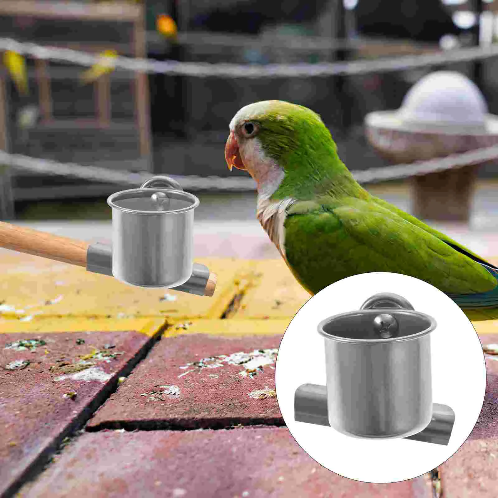 

2 Pcs Bird Cages Stainless Steel Parrot Feeder Food Cup for Parakeet Silver Accessories Small Holder