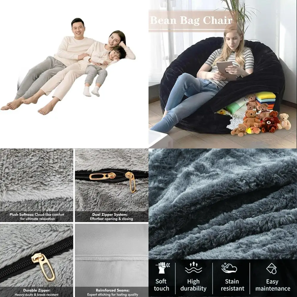 

6ft Plush Washable Bean Bag Cover for Adults - Large, Fluffy Living Room/Bedroom Chair Cover (No Filler)
