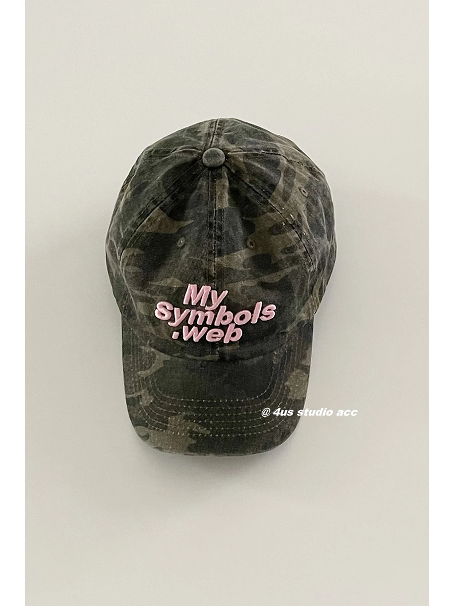 Retro Camouflage Baseball Cap Women\'s Summer Big Head Circumference Street Tide Brand Embroidered Peaked Cap Men\'s Face Small