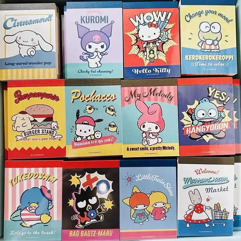 bloc-notes-sanrio-hangyodon-kuromi-littletwinstars-24-pieces-lot-papeterie-mignonne-etiquette-bloc-notes-autocollant-fournitures-scolaires