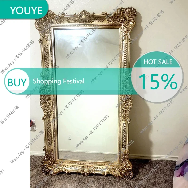 B YX Large Mirror Retro Carved Full-body Mirror Handmade Custom Luxury Home Living Room Floor-to-ceiling Bedroom Full-length Mir
