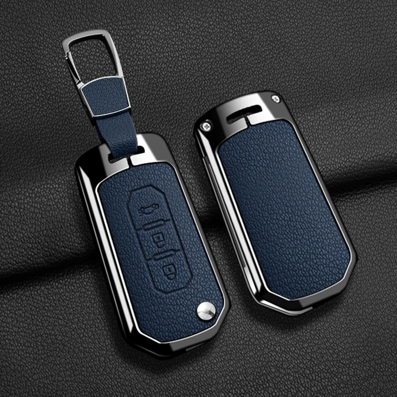 

Metal+Leather Car Remote Key Case Cover Case For Ford Territory EV Bag Shell Holder Protector Key Chain Auto Accessories