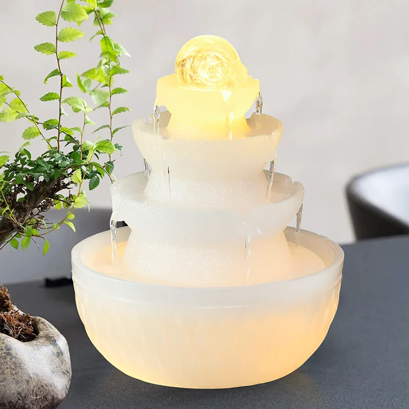 Imitation Resin Small Fountain Home Decor Ornaments Plug-in Electric Crystal Ball Spinning Circulating Water Wheel Figurines