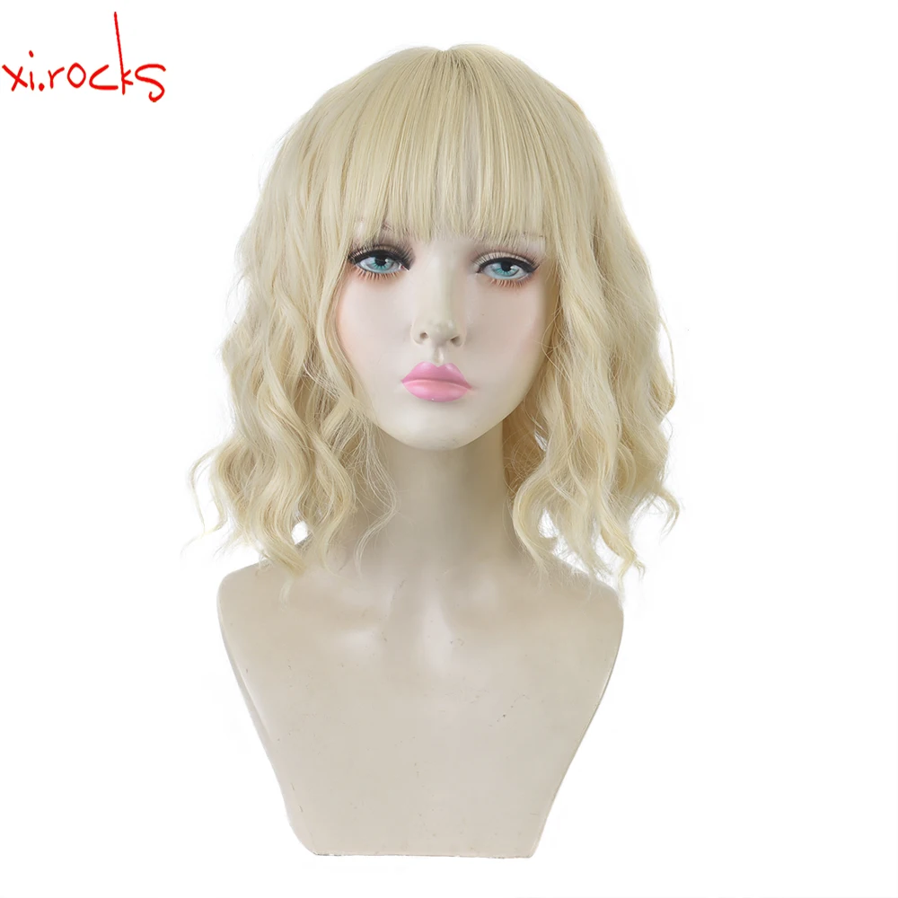 

Xi.Rocks 3808E Short Curly Hair Wavy Blonde Female High Temperature Resistant Synthetic Fiber Wig Cosplay