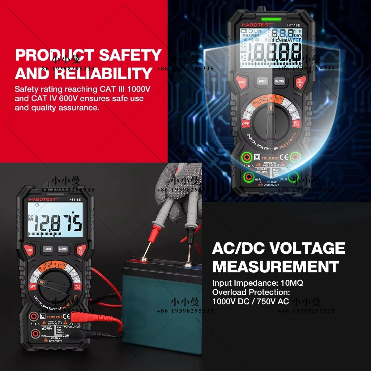 HT118 Digital Multimeter Ture RMS 1000V AC/DC 6000 Counts Voltmeter Auto Range NCV Hz Diode ohm Tester Multimetro