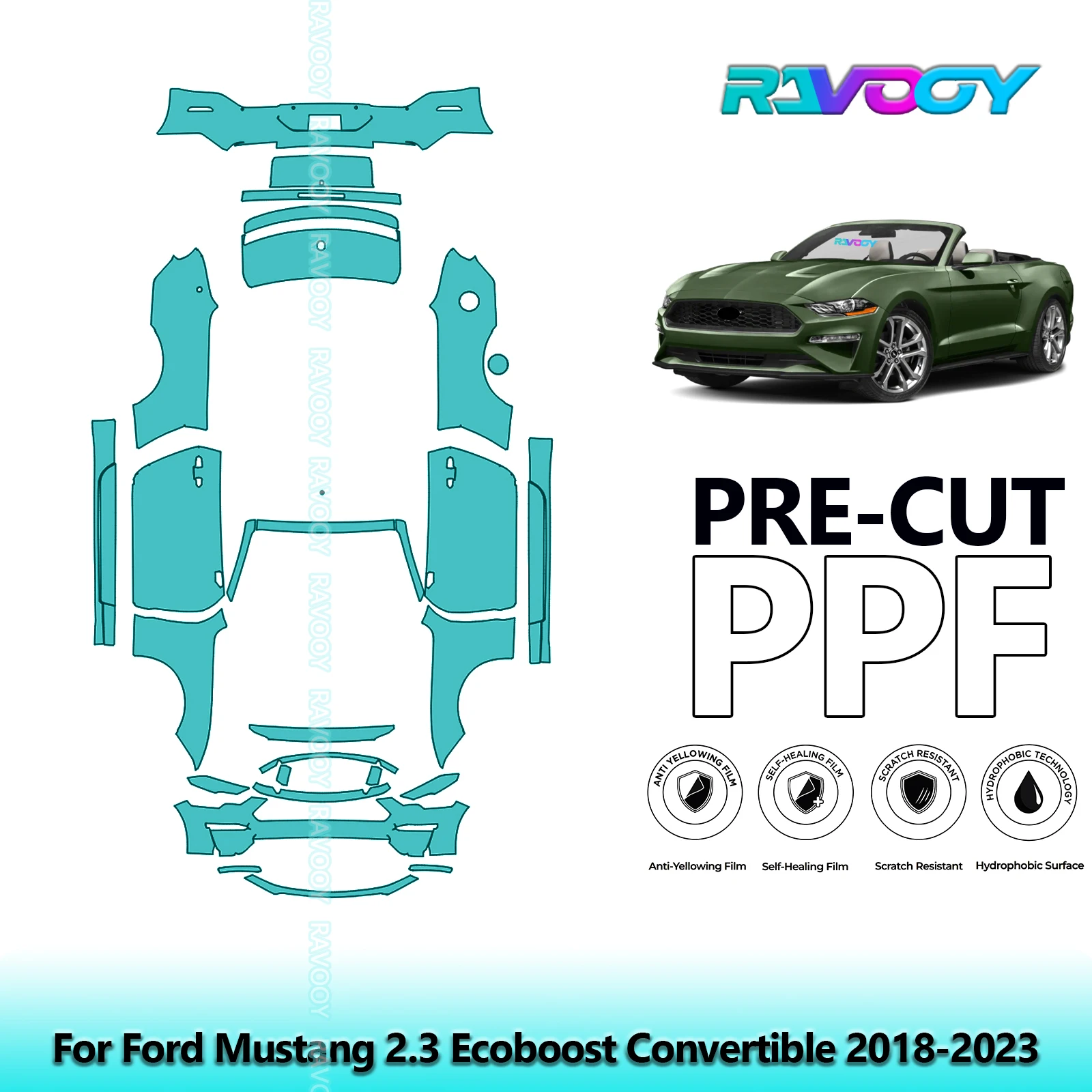

Car Precut PPF Paint Protection Film Full Vehicle For Ford Mustang 2.3 Ecoboost Convertible 2018-2023