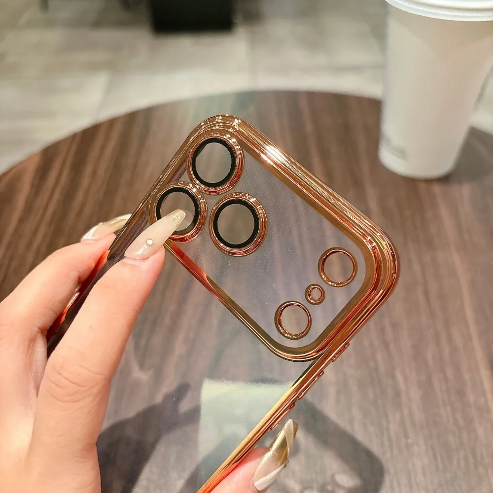 Luxury Plating HD Transparent Armor Bumper Clear TPU Soft Dust Cover for iPhone 17 Pro Max 16 15 14 Plus 13 12 11 Air Xs Max XR