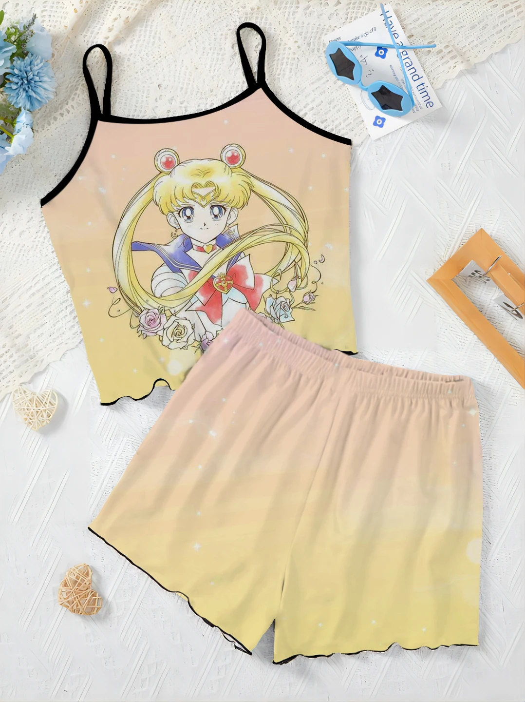 

Spring and Summer New Sailor Moon Camisole Sleeveless Camisole Shorts 2 Piece Set Casual Simple Comfortable Homewear