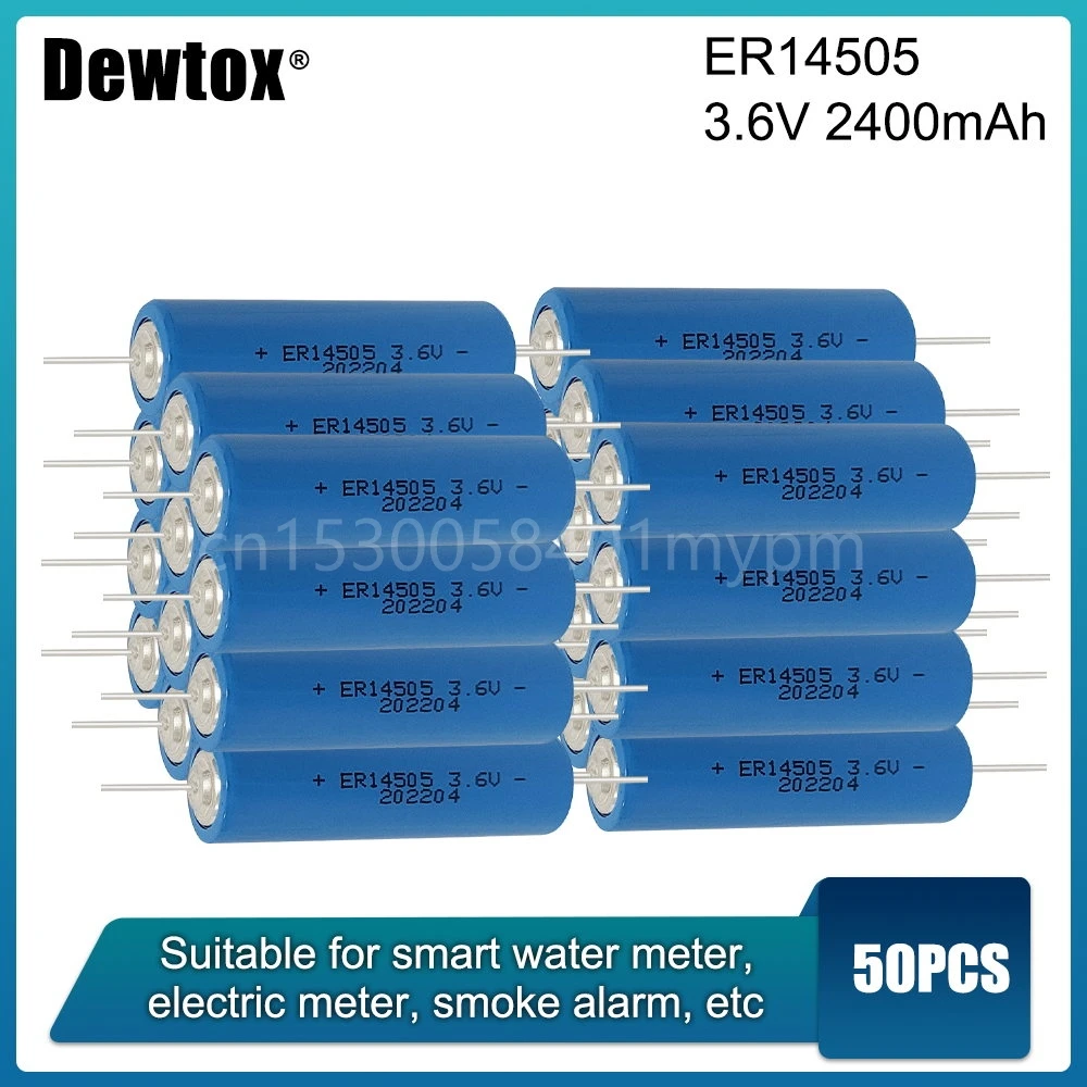 

50PCS 3.6V 2400mAh ER14505 14505 AA Replacement Li-Ion Lithium Battery with Pins for PLC CNC Machine Tools Alarm Clock Gas Meter