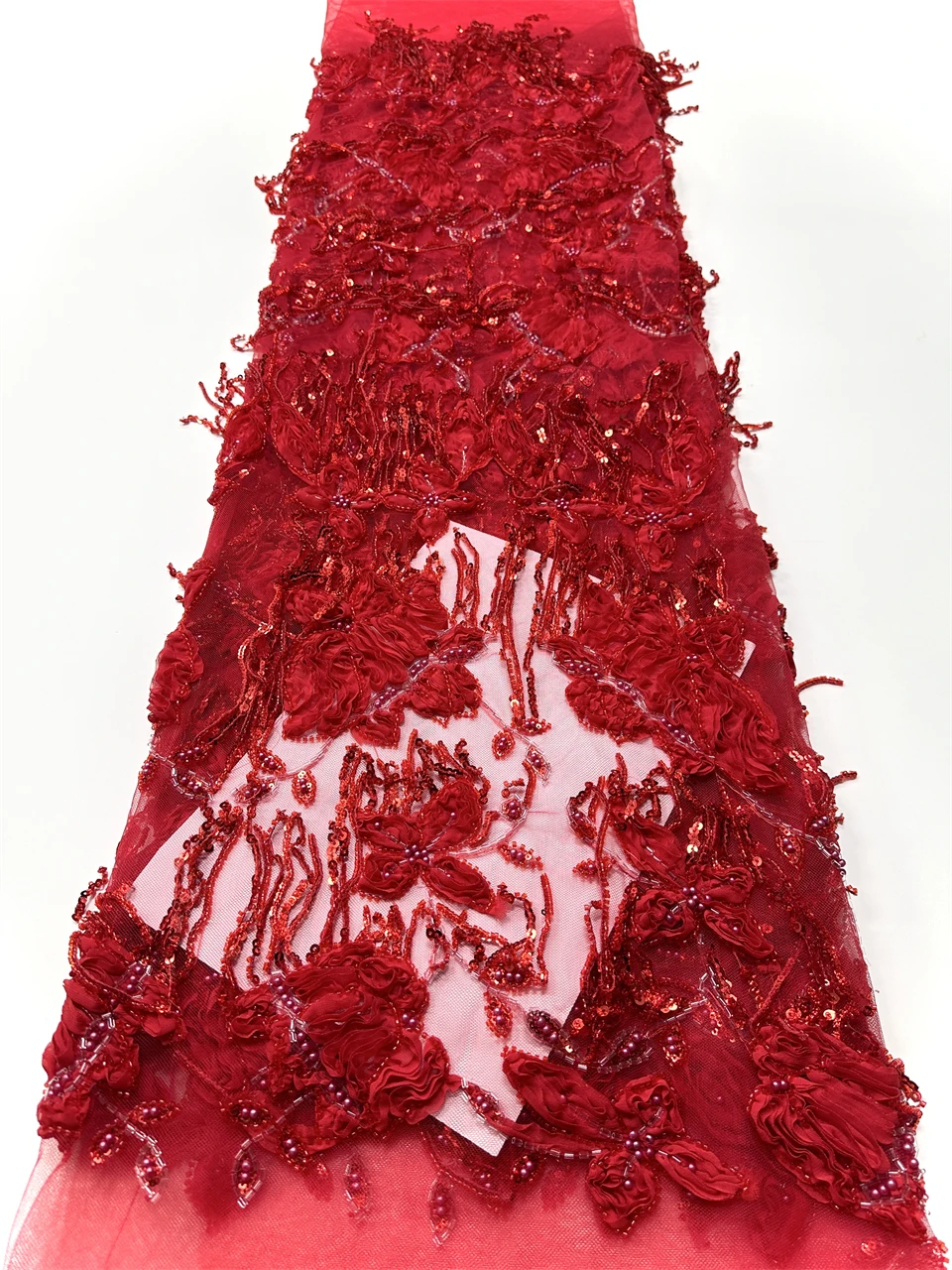 

African 3D Mesh Lace Fabric for Women, Embroidered French Sequins, Pink Party Dresses, High Quality, 5 Yards, 2026