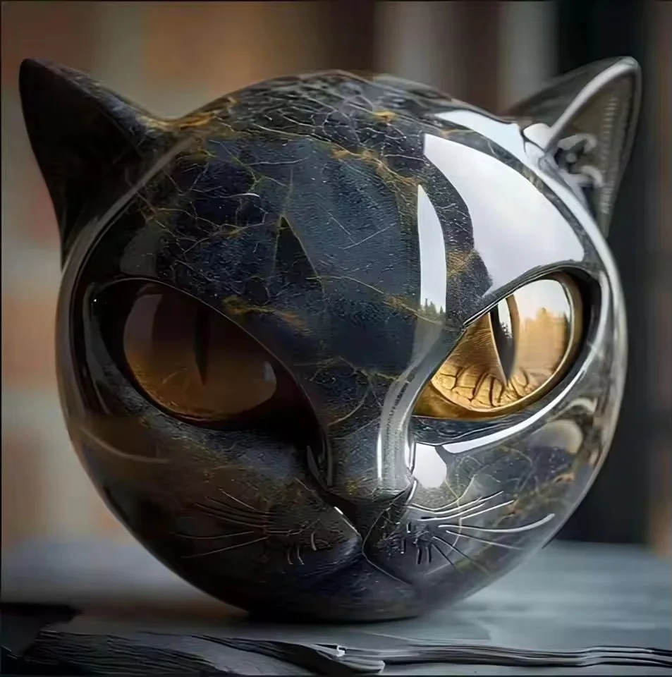 

Unique Gift Artwork Amber Eyes Sculpture Hand-carved Cat Stone Sculpture Elegant Home Decor Healing Stone for Cat for Women