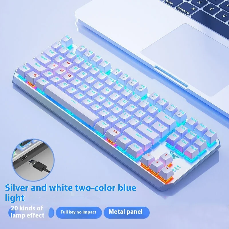 AULA F3087 Mechanical Keyboard Portable 87 Key Ice Blue Light Keyline Separation Esports Gaming Notebook Birthday Gift