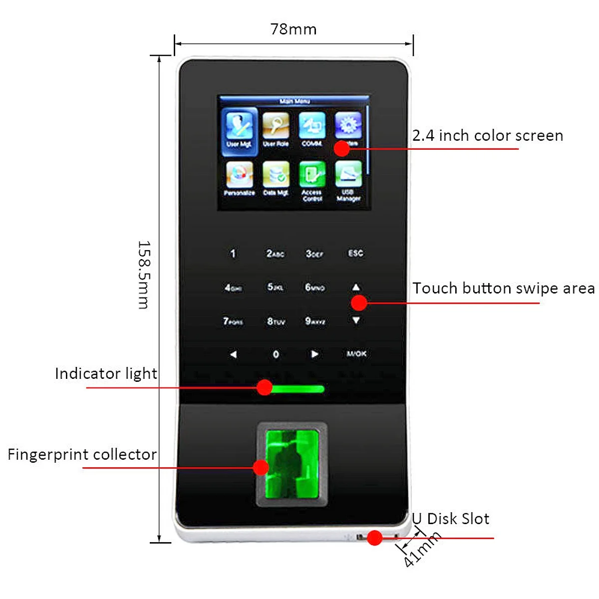Fingerprint Access Control Terminal ZK F28 with Keypad Password Support WiFi TCP/IP U-disk Download Free Software