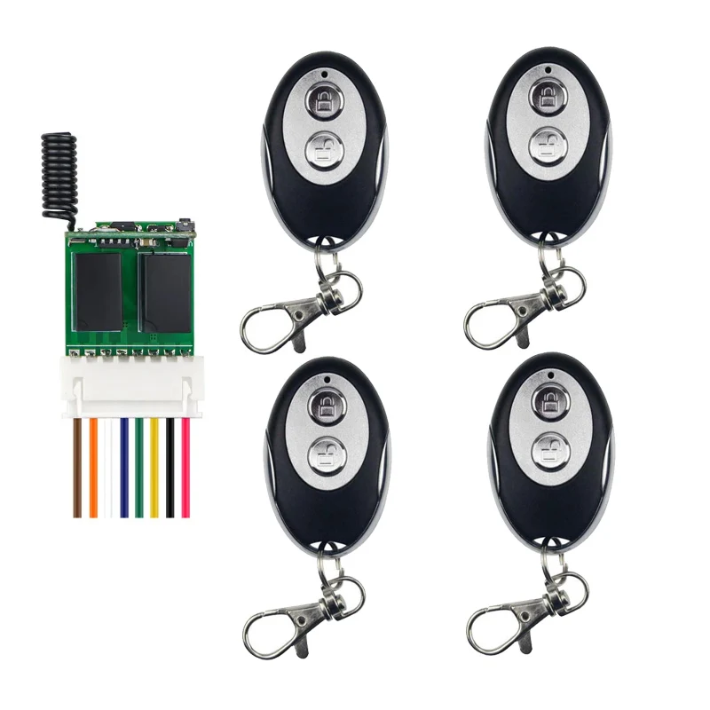 

2-канальный релейный беспроводной пульт дистанционного управления, 433 МГц, RF Mini, 3,7 В, 5 В, 6 В, 9 В, 12 В, модуль мгновенного контроллера, кнопка сброса триггера