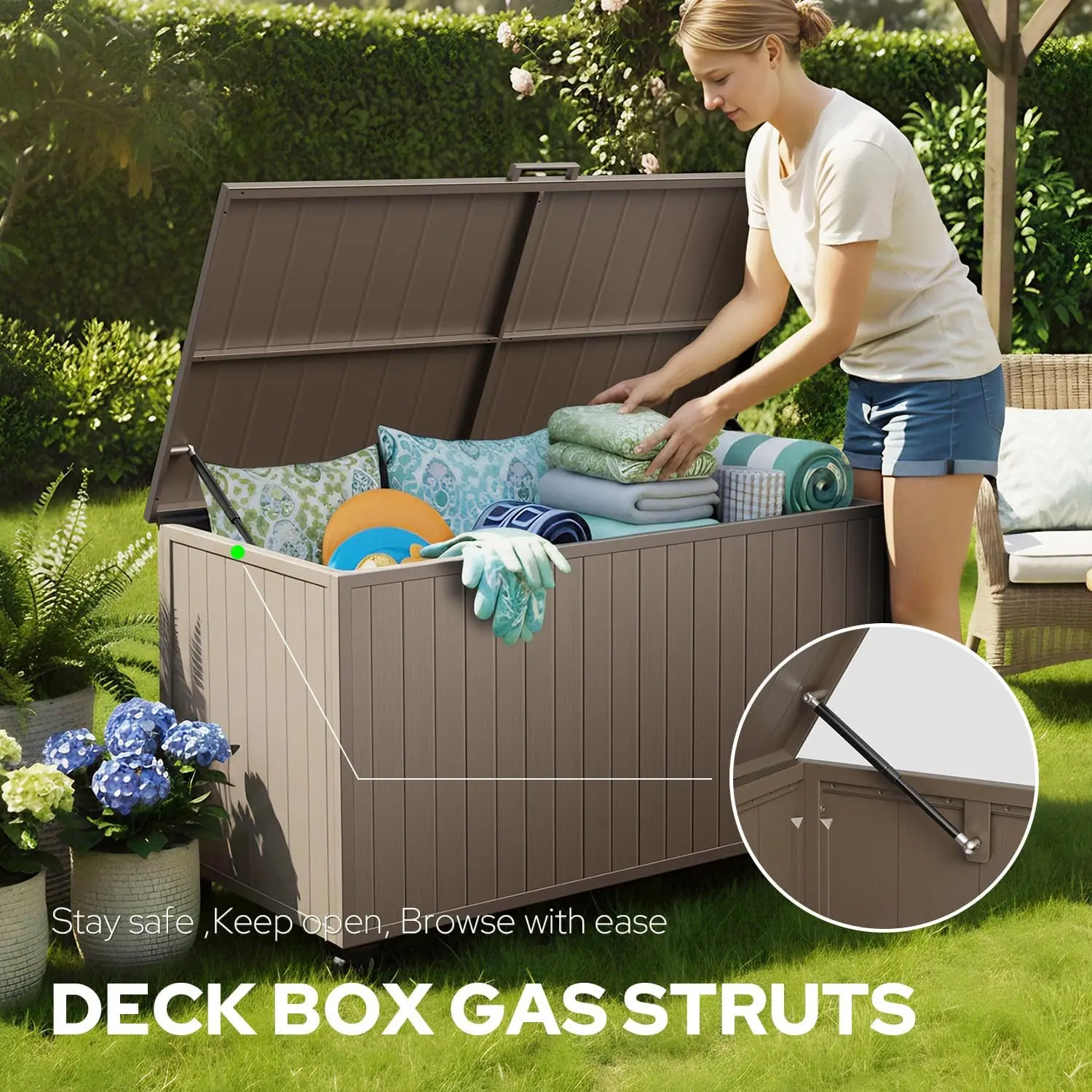 Scatola portaoggetti da esterno con ruote da 150 galloni, scatole da ponte in metallo Scatola portaoggetti da patio impermeabile e resistente ai raggi UV con coperchio per mobili da giardino