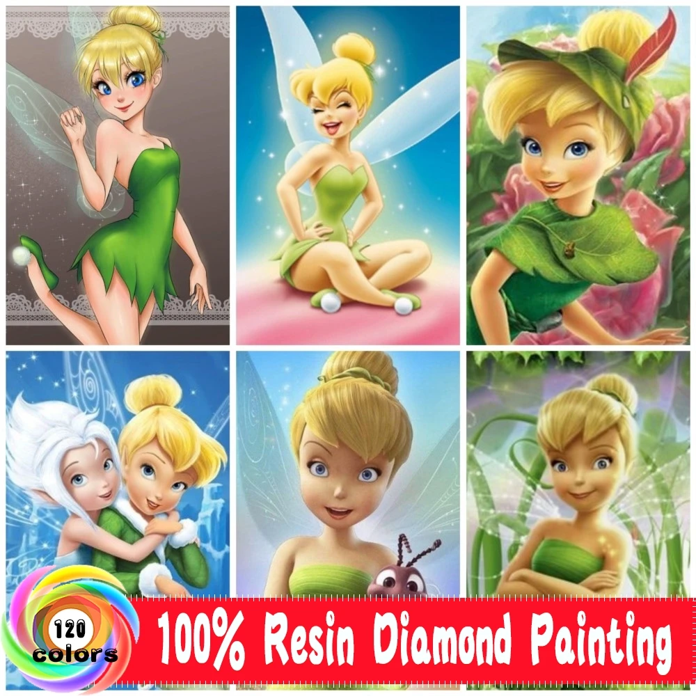 Disney Tinker Bell  Cartoon Fairies Diy 120 Color Velvet Canva Resin Diamond Painting Picture Cross Stitch Wall Decoration