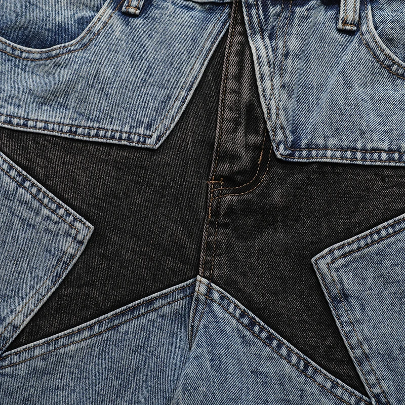 Harajuku Vintage Star Pattern Denim Shorts Men\'s Oversized Street Costume Rock Gothic Bermuda Casual Sports Basketball Shorts