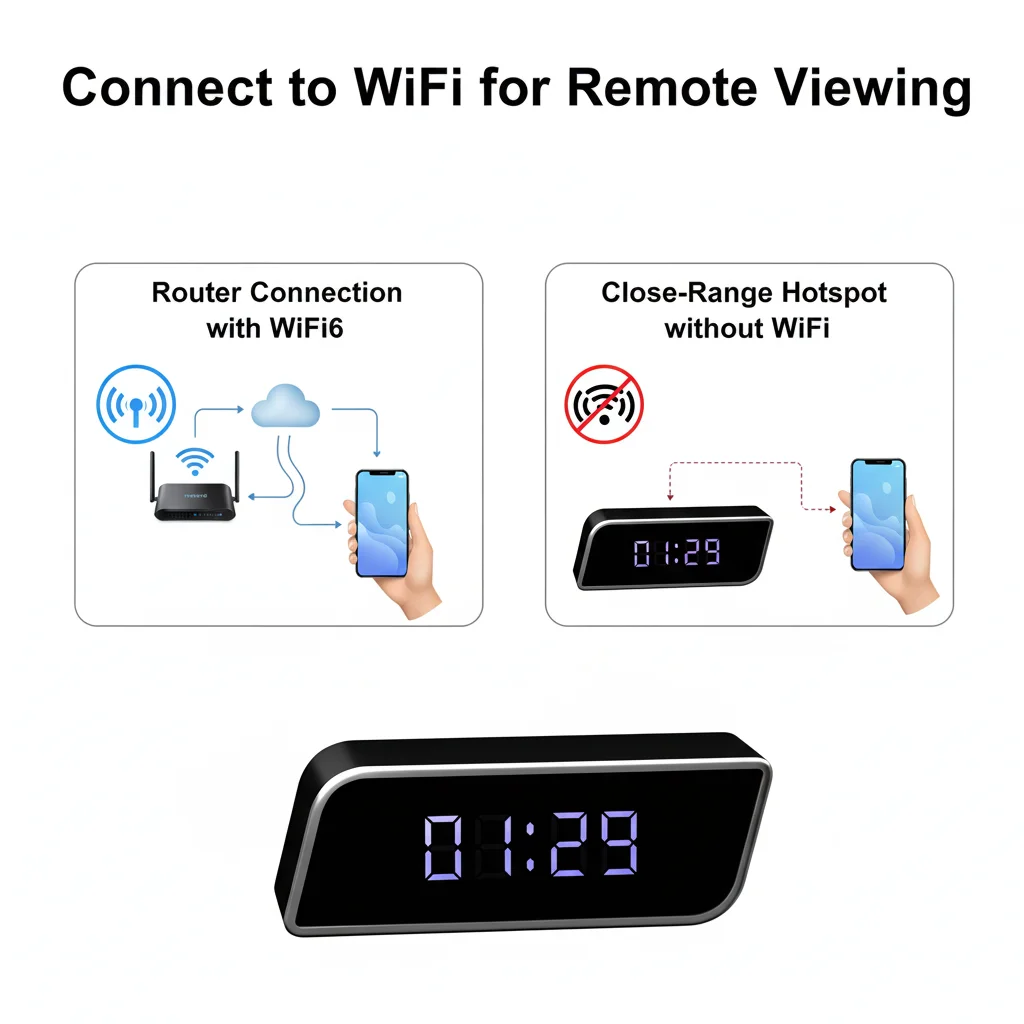 

Alarm Clock Camera 2-in-1: Time Display & Real-Time Recording, 1080P FHD, Night Vision