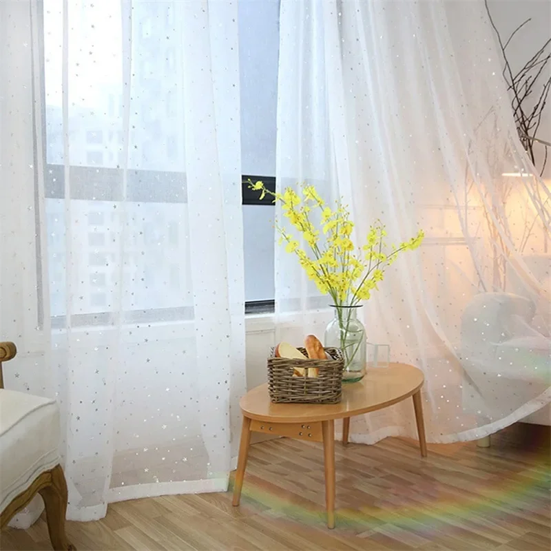 Shine Star Kids White Tulle Curtain For Living Room Kitchen Blue Pink Yarn Curtains For Bedroom Child Green Custom Cortinas Decor