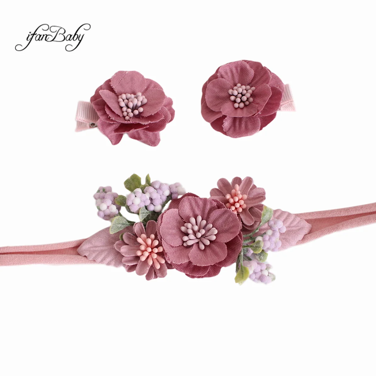 3PCS/Set Kids Women Vintage Rose Flower Headband With Floral Hair Clips