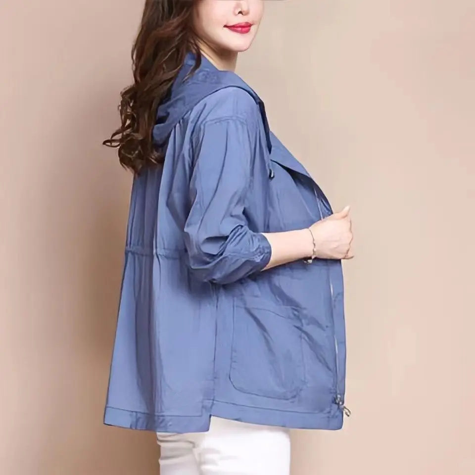 Summer Jacket Women Hooded Sunscreen Clothing New Loose Light Sunscreen Coat Middle-aged Clothes Female Casual Tops Outerwear