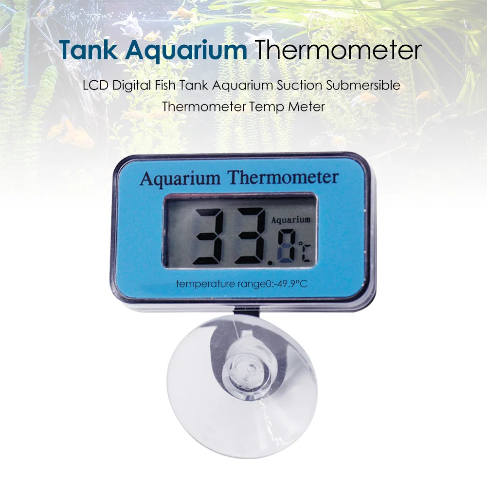 Termometer akuarium tangki ikan, alat pengukur suhu air elektronik anti-air LCD Digital