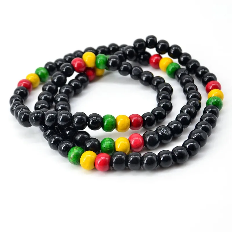 Red Yellow Green Black Wooden Beads Africa Rasta Reggae Punk Hiphop Necklaces Fashion Jewelry