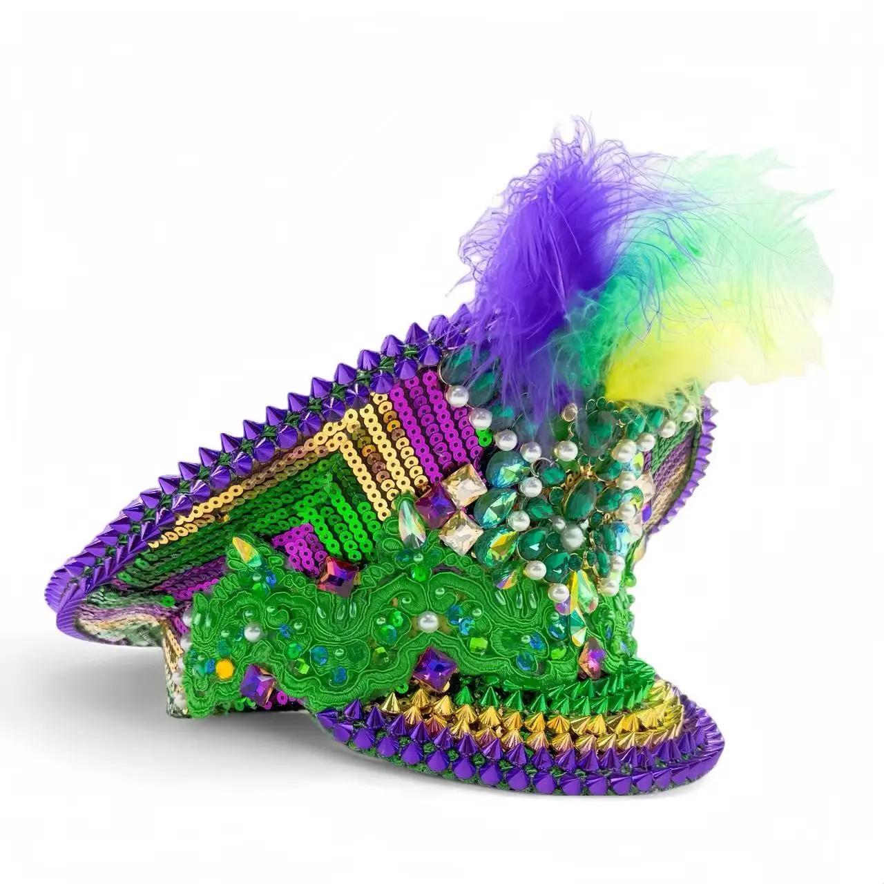 HongLuan Yellow Laser Leather Loop Captain Hat Rhinestone & Military Caps for Woman, Rave Festivals Accessories ＆ Party Cap Man