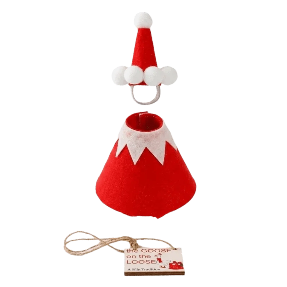 Fabric Goose Statue Christmas Tree Shaped 7-Inch Christmas Ornament With Hat Red And White Striped Scarf Holiday Decoration