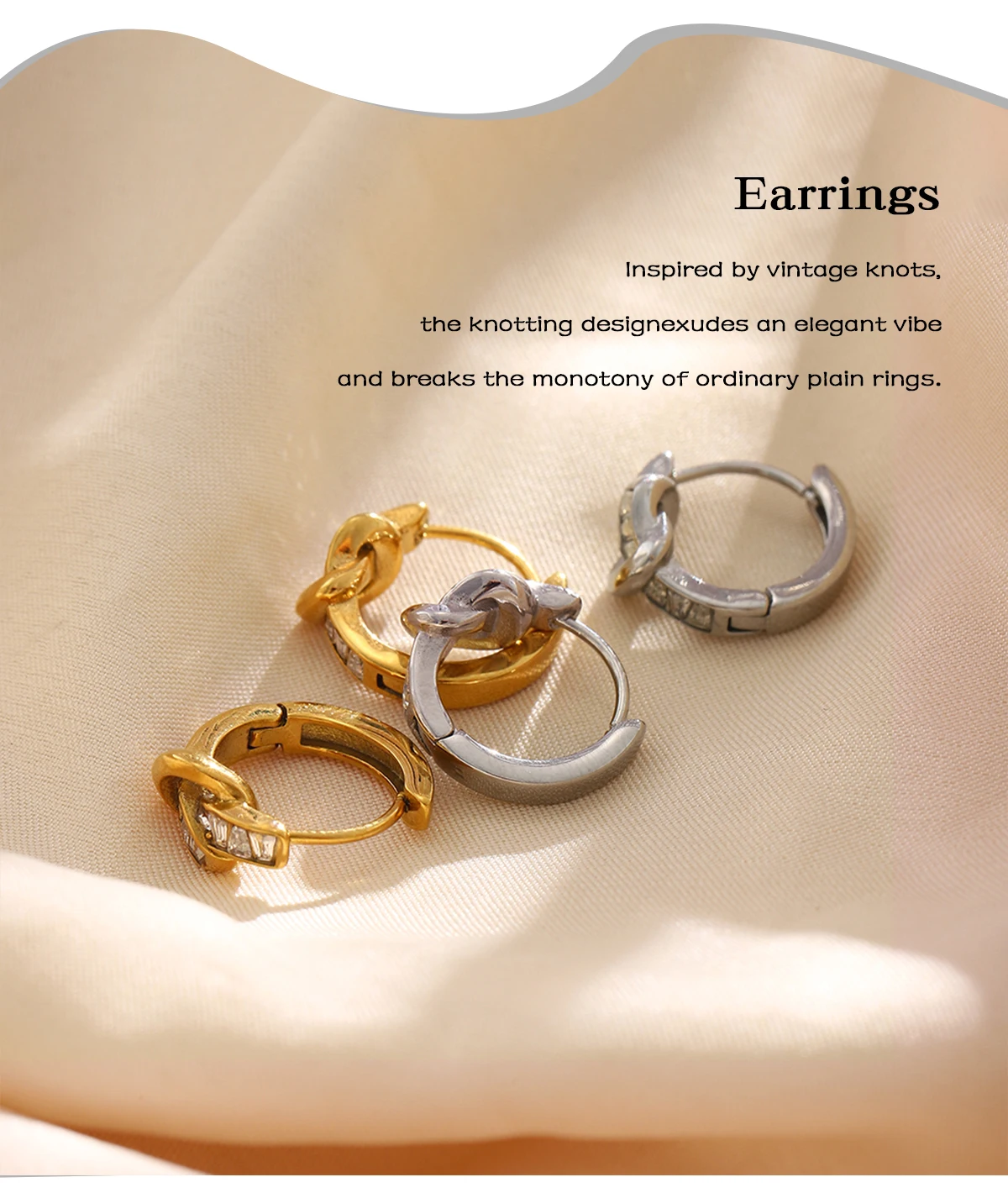 E.B.belle Unregelmäßige Knoten-Zirkon-Creolen 18K Vergoldete Edelstahl-Ohrringe für Frauen Hypoallergener Schmuck Geschenk – Detail 4