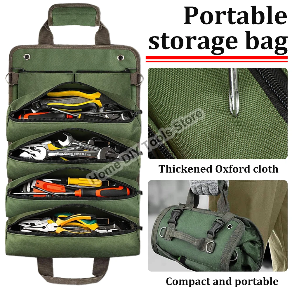 Tool Roll Organizer Multi Pocket Hanging Tool Roll Portable Tool Organizer Carrier Bag for Mechanic/Electrician/Motorcycle/Truck