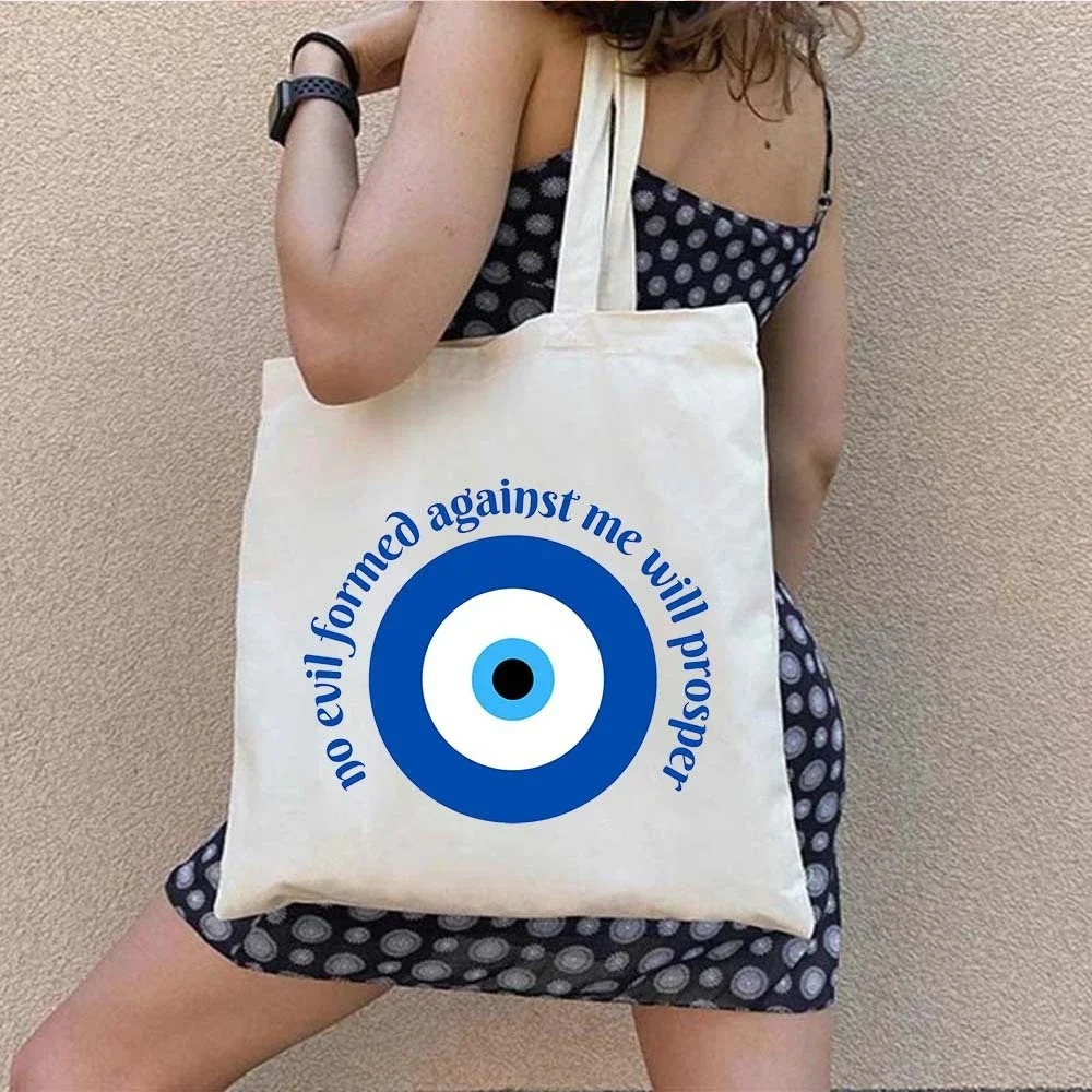Graffiti Greek Evil Eye Printed Canvas Bag Fashionable Study Work Travel Shoulder Bag Shopping Handbag Women Yoga Bag Daily Use
