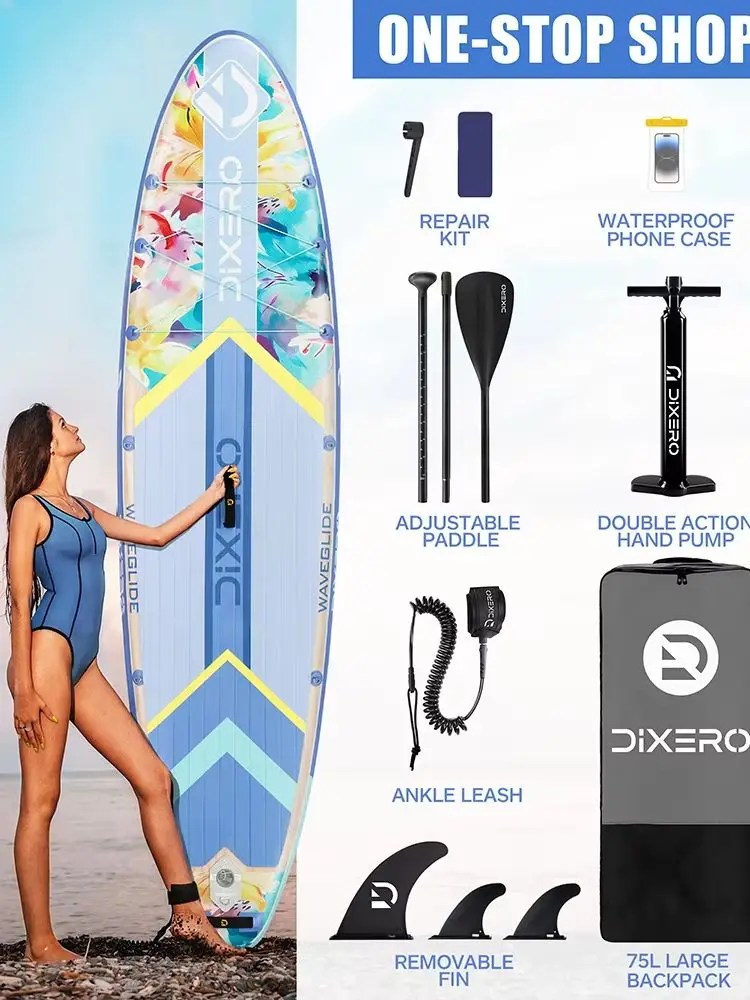 Myboat DIXERO Flower Aufblasbares Paddleboard 11''x33''x6'' für Erwachsene, Stehend Nutzbares Wasserdichtes SUP-Board mit Zubehör