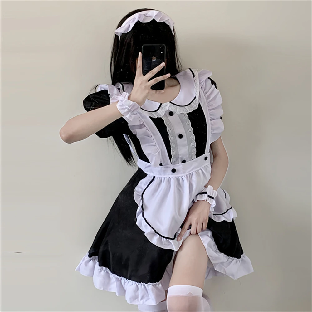 Halloween schwarz weiß Dienst mädchen Kostüm Set Cosplay süße Mädchen Lolita Kleid Restaurant Café Uniform Outfits schöne Rollenspiel Kleidung