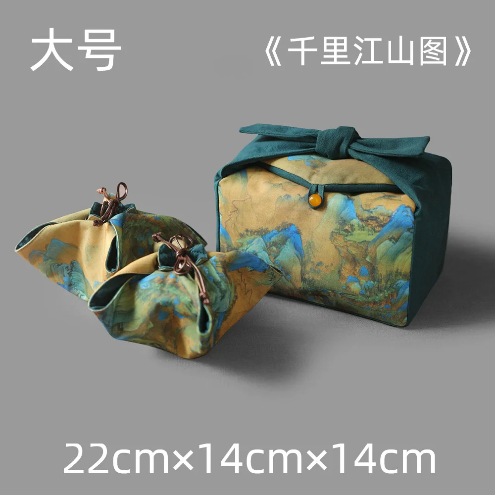 Tea Cup Bags with Drawstring Foldable Cloth Bag Chinese Style Printed, Scenic Travel Bag Teapot Tea Set Storage Organizer view 6