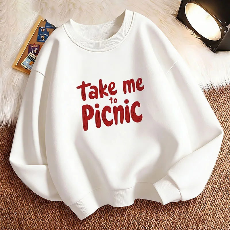 Funny Children's Sweatshirt Pullover Spring Take Me To Picnic Crew Neck Graphic Print Hoodie Boy/Girl Kids Hoody