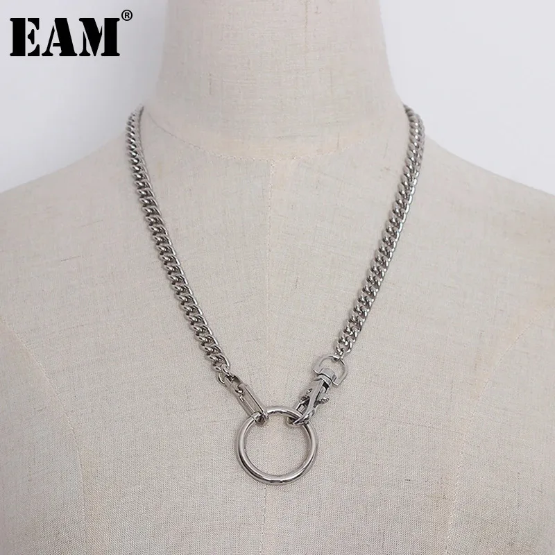 [EAM] Silver Color Brief Metal Elegant Long Belt Personality Women New Fashion Tide All-match Spring Autumn 2025 1DH8800