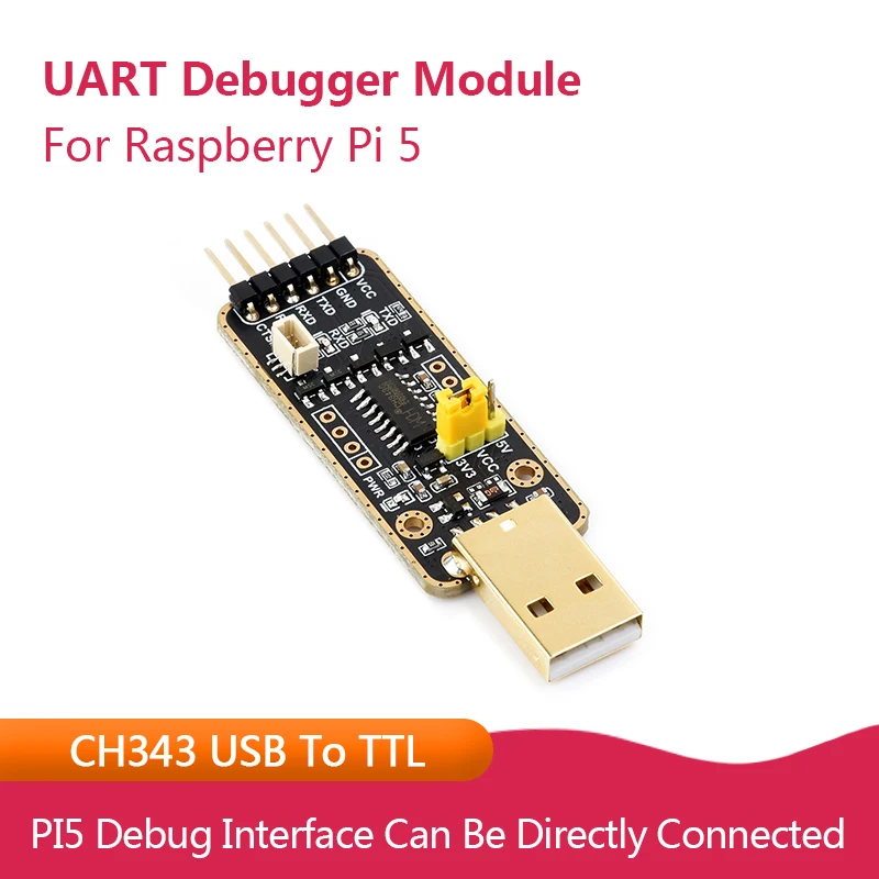 

Raspberry Pi 5 UART Debugger Module CH343 USB To TTL Onboard UART Connector Type-A Port for Pi 5