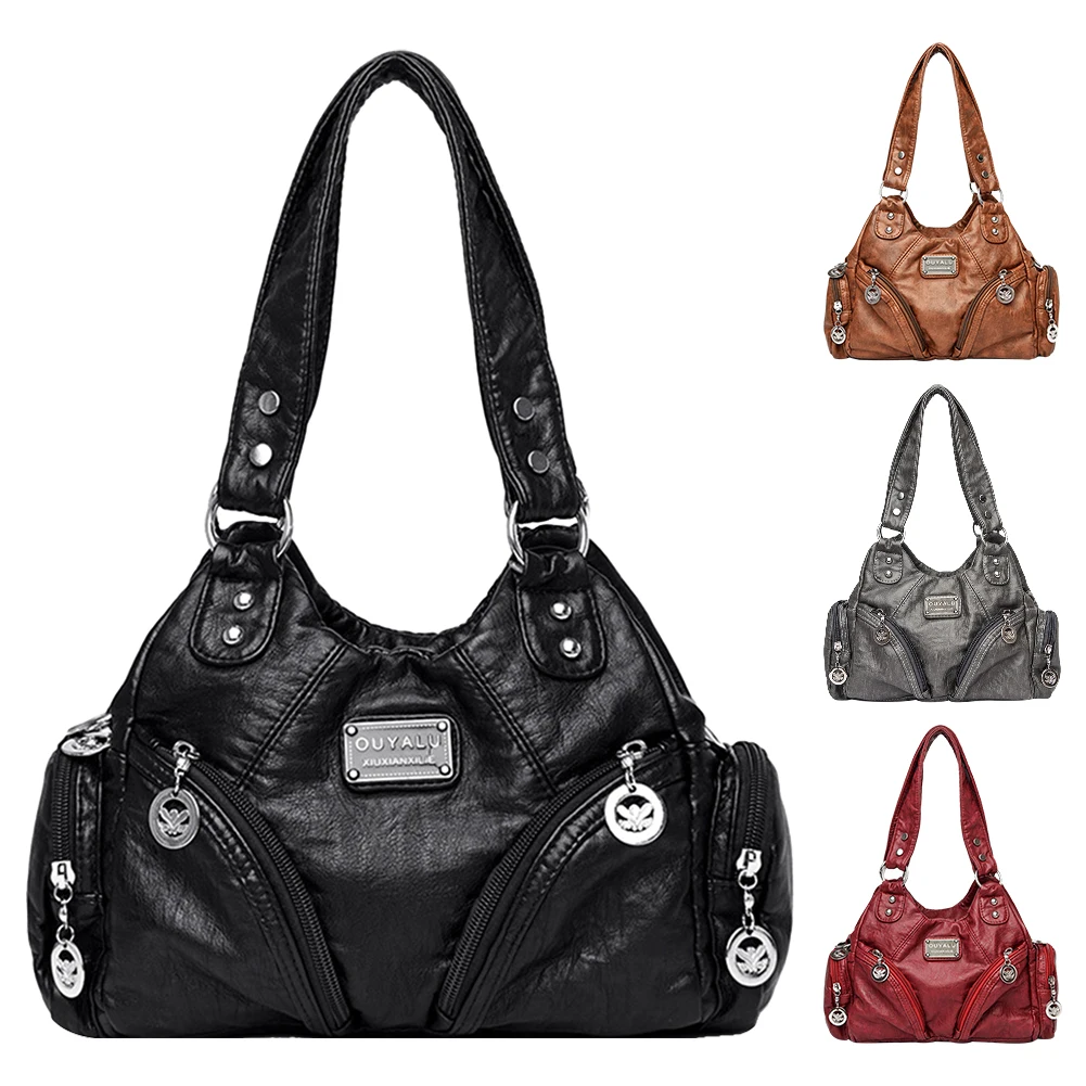 

Женская сумка через плечо с заклепками в стиле ретро, кожаная сумка-тоут с несколькими карманами, повседневная сумка-тоут со съемным ремешком, женская дорожная сумка