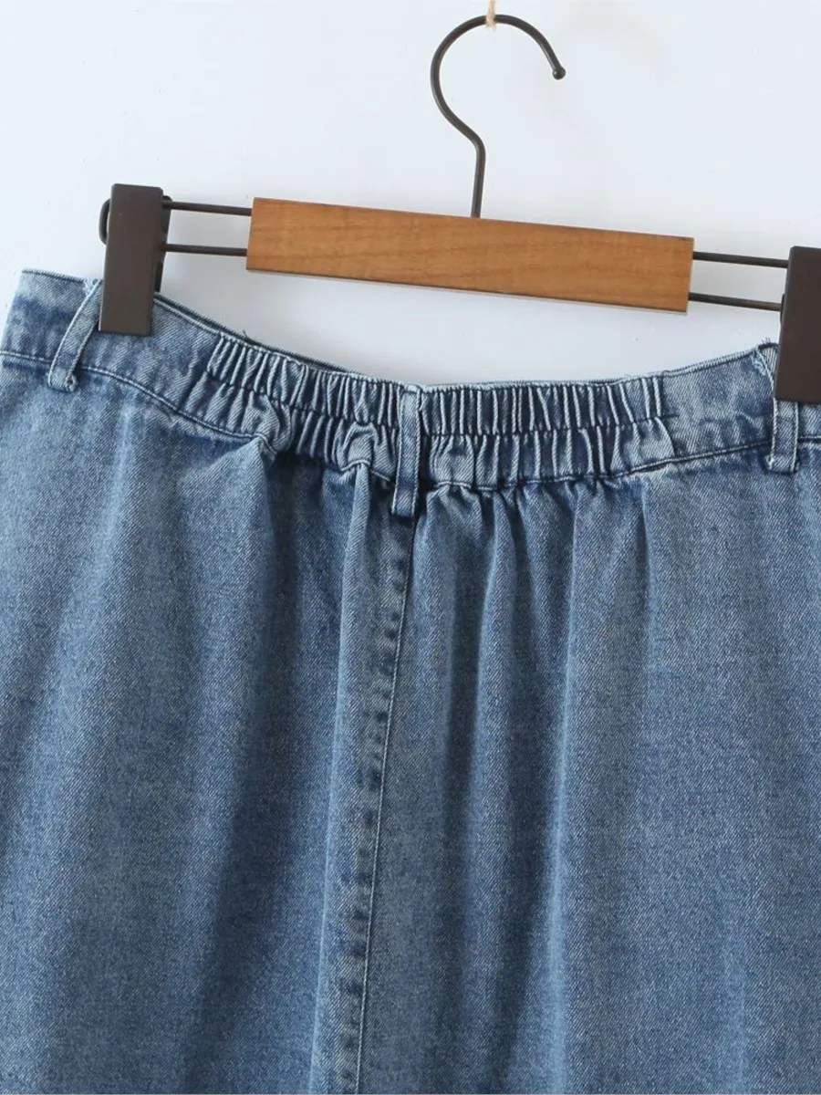 Good Quality Plus Size Washed Denim Skirt Women 2023 Spring Summer Korean Retro Fashion Slit Single Breasted A-line  Bottoms